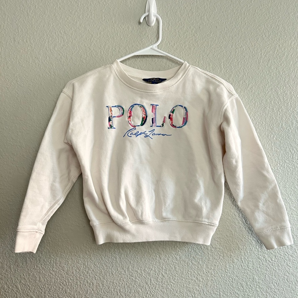 Ralph Lauren POLO Girls Off-White Sweatshirt with Multicolor‎ Logo